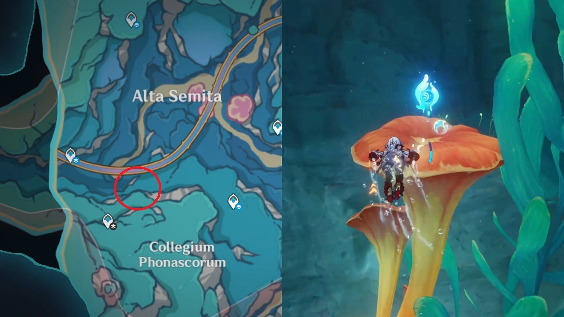 There&#039;s one above the flower south of your previous spot (Image via HoYoverse)