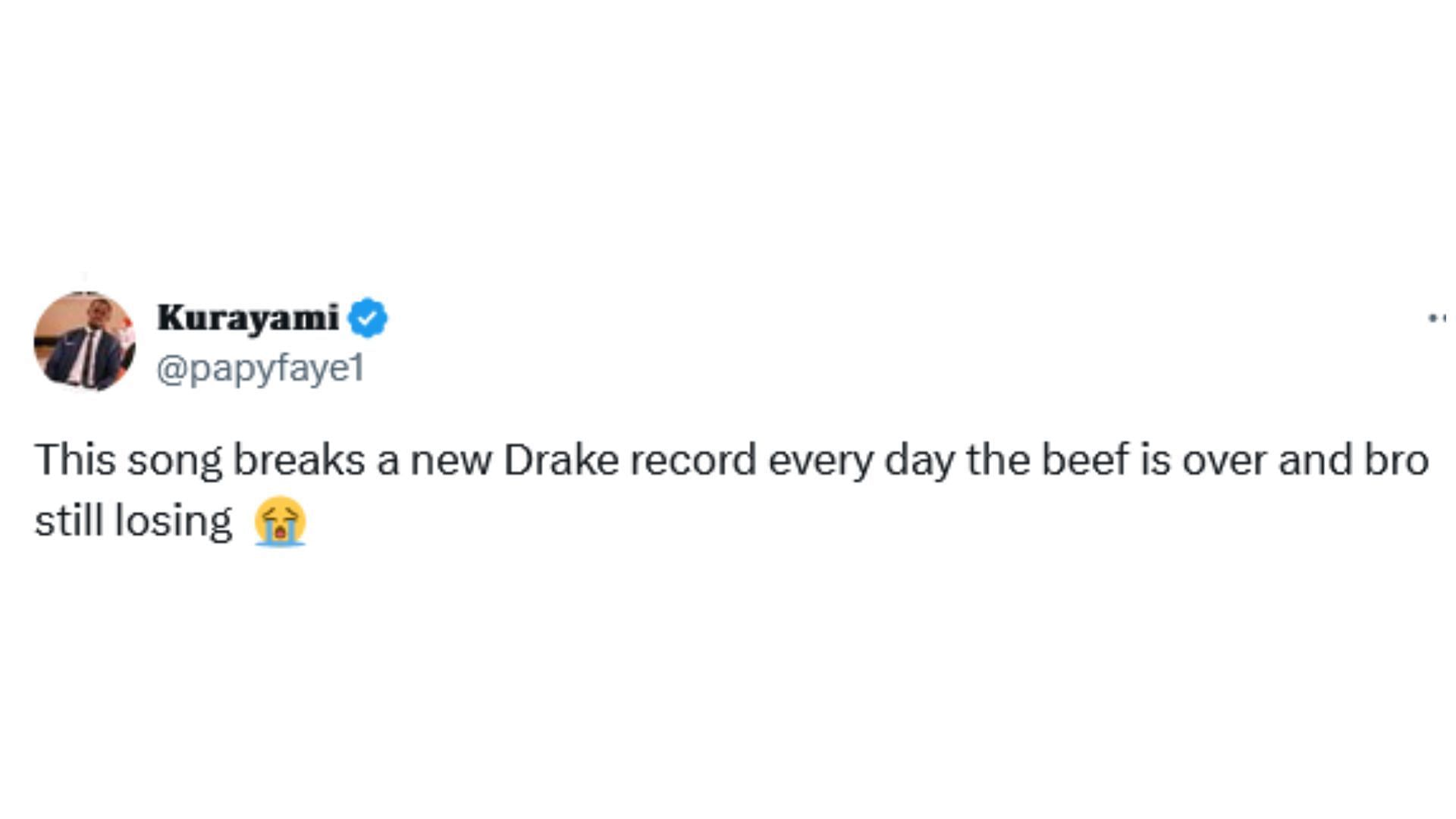 Netizens react as Kendrick Lamar&#039;s &#039;Not Like Us&#039; breaks Drake&#039;s record (Image via X / @LeviRietveld)