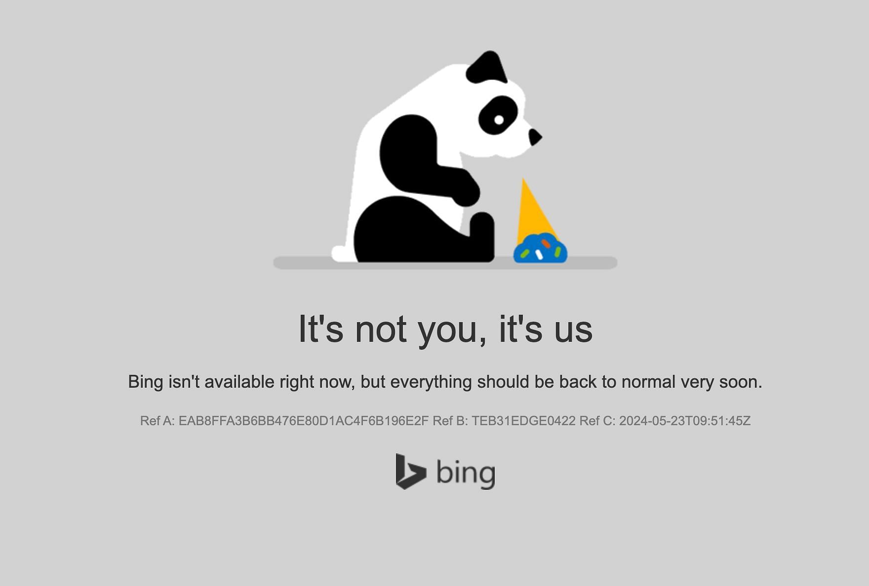 Microsoft Bing was out for a long time before getting fixed recently (Image via @rustybrick/X)