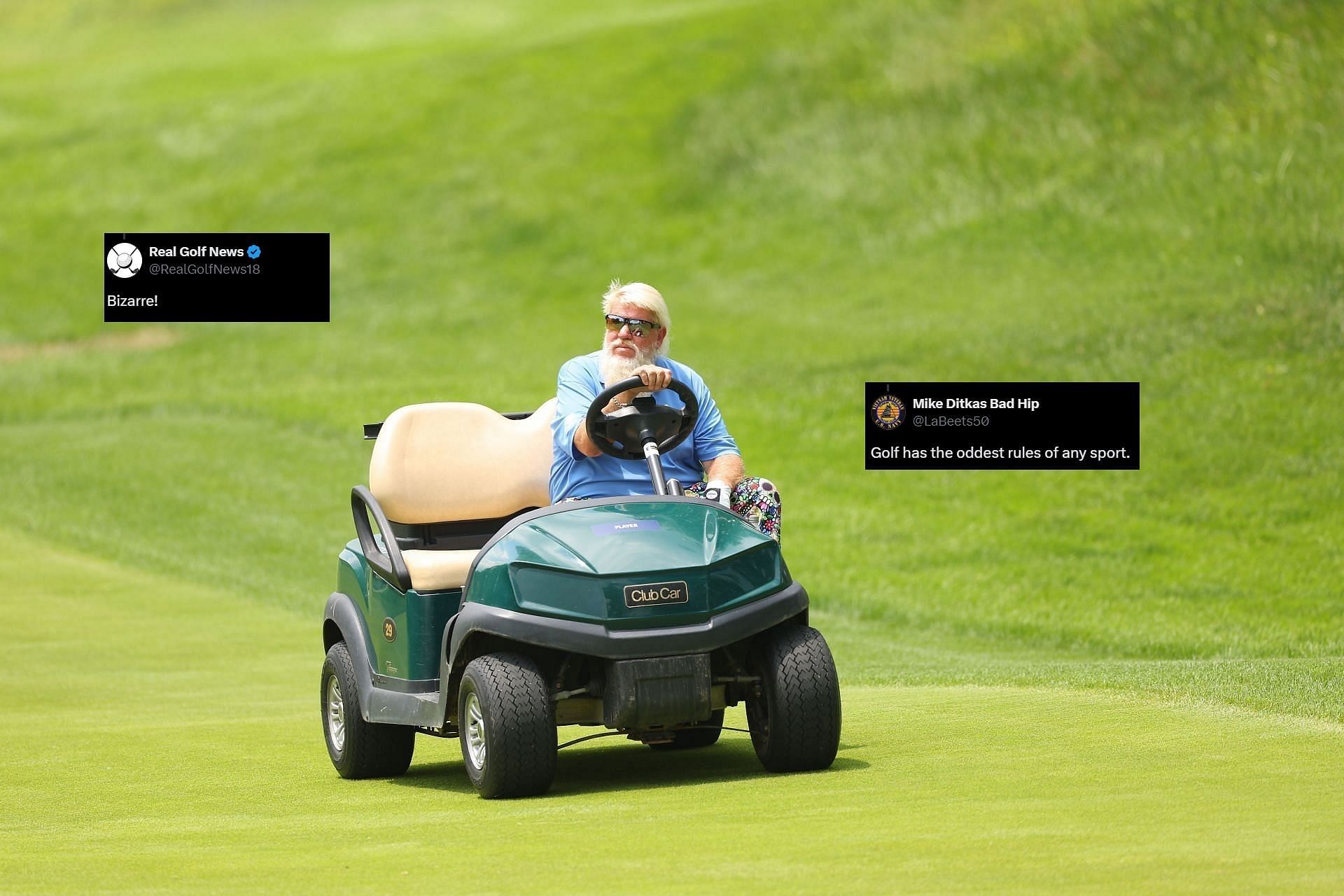 John Daly rides in golf cart during the first round of the PGA Championship