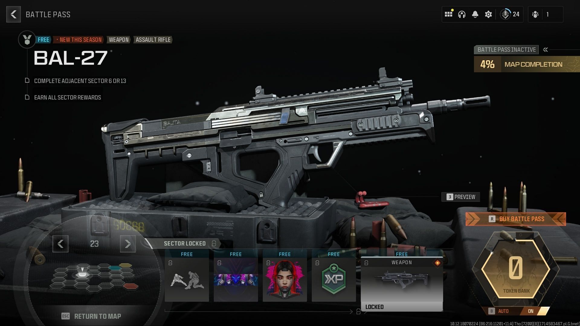 Unlocking BAL 27 via Battle Pass sector 23 in Warzone and MW3 (image via Activision)