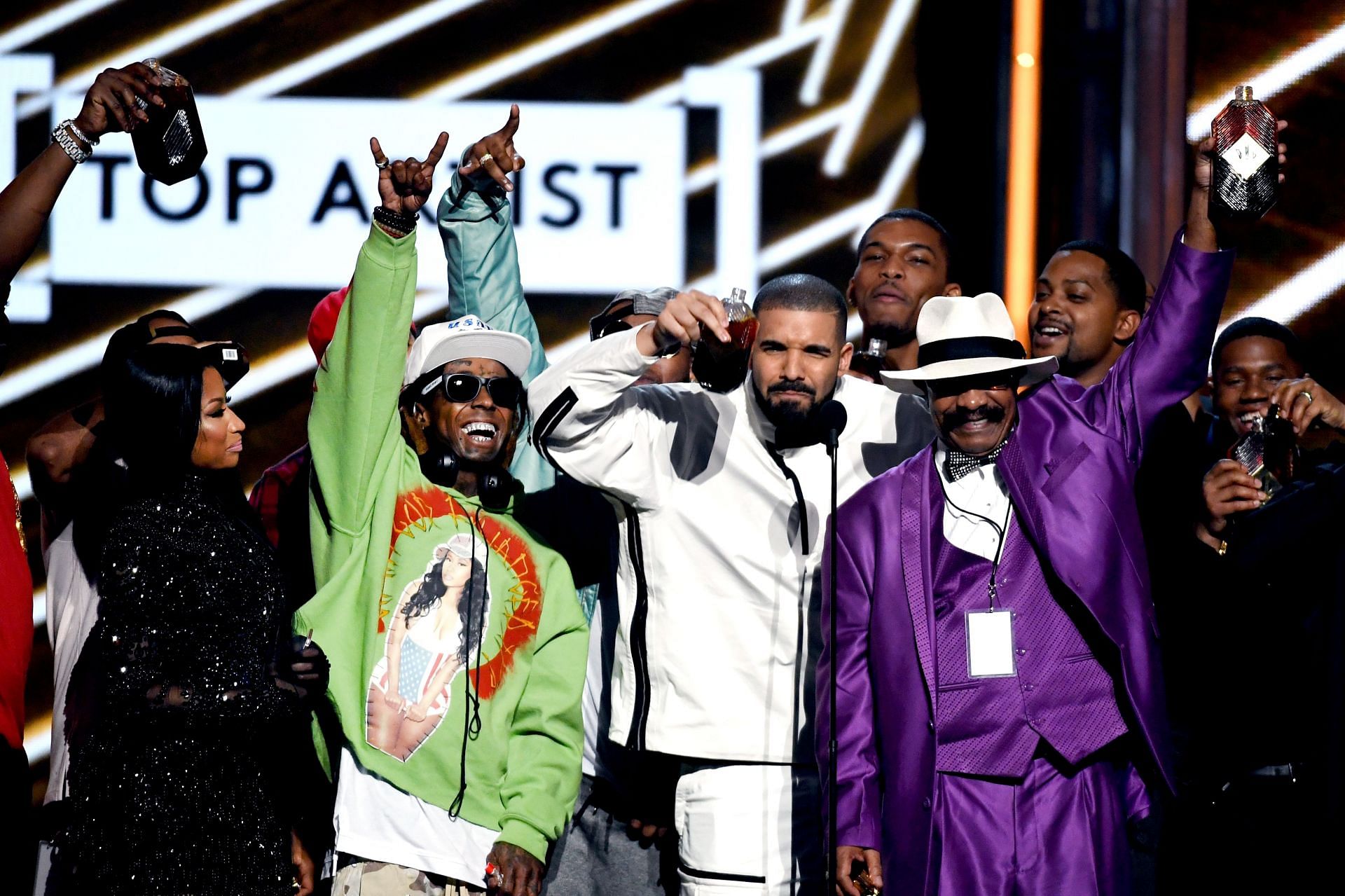 Drake, Lil Wayne and Nicki Minaj at the 2017 Billboard Music Awards (Image via Getty Images)