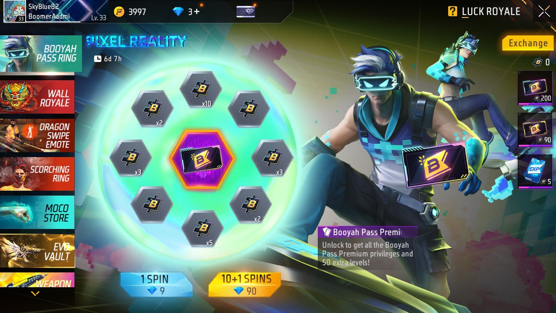 Spend diamonds and make spins in the Free Fire Booyah Pass Ring (Image via Garena)