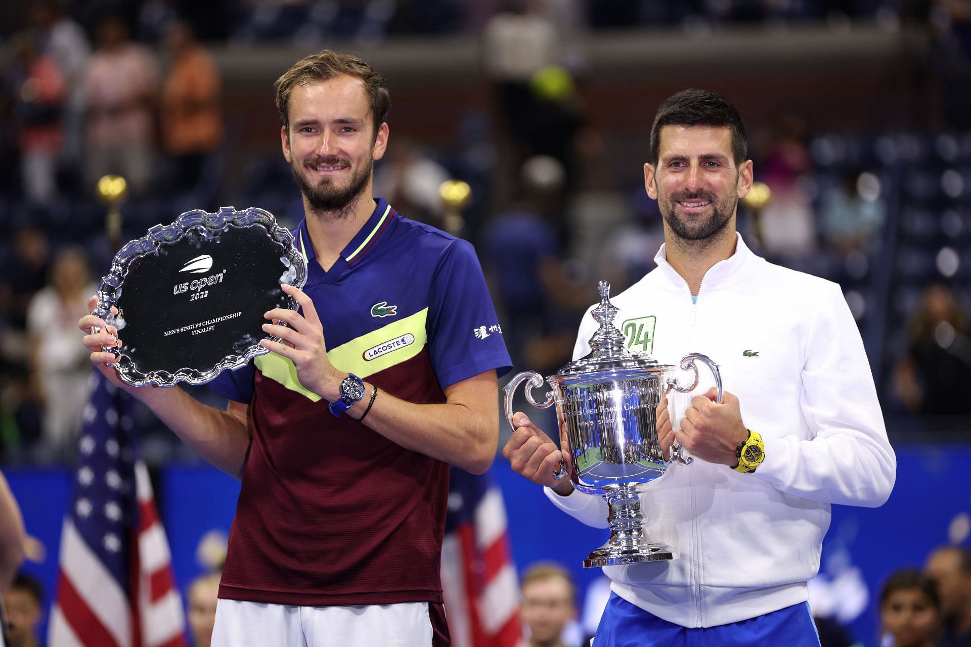 Daniil Medvedev and Novak Djokovic at the 2023 US Open.
