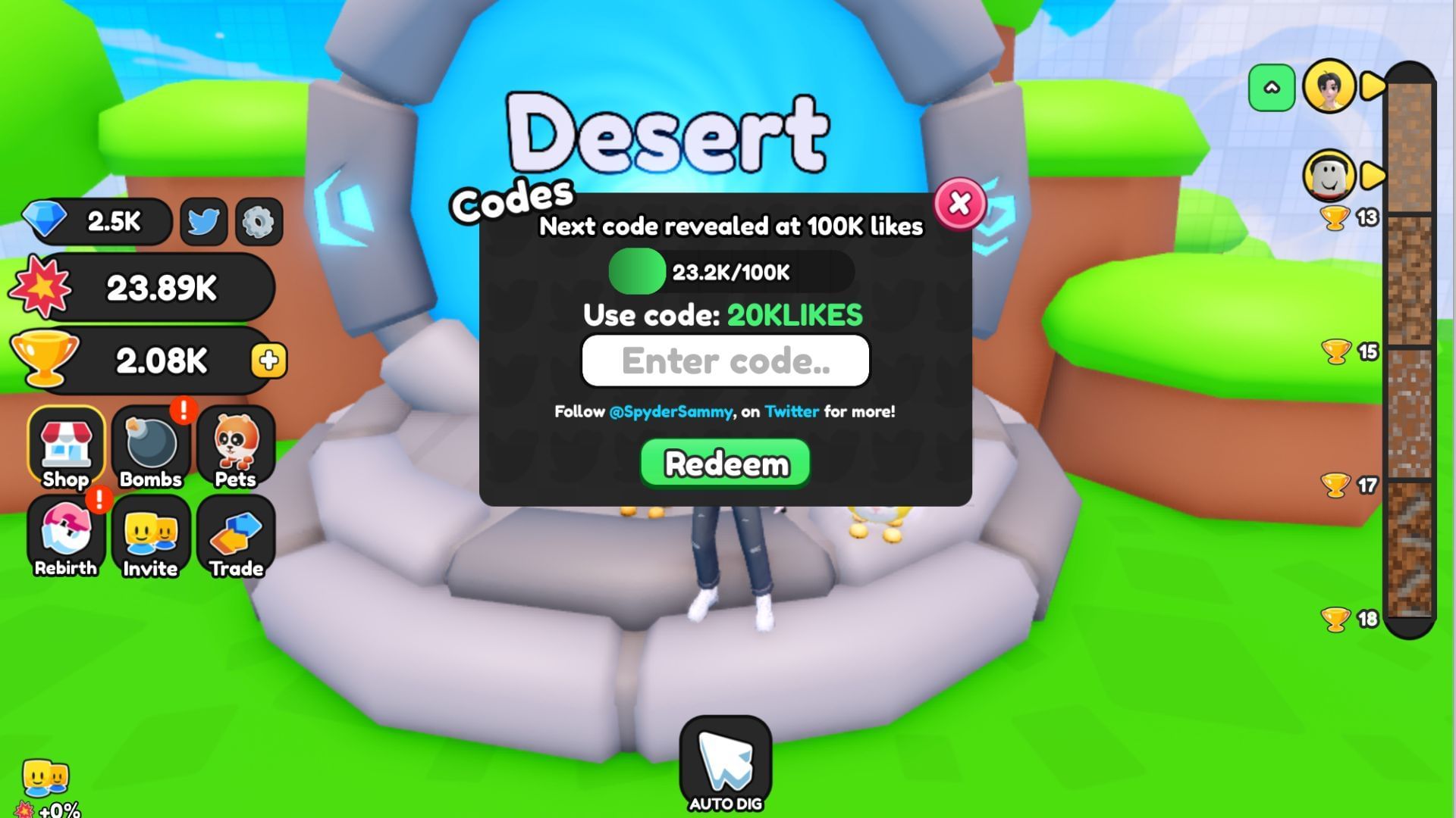 Code redemption spot (Image via Roblox)