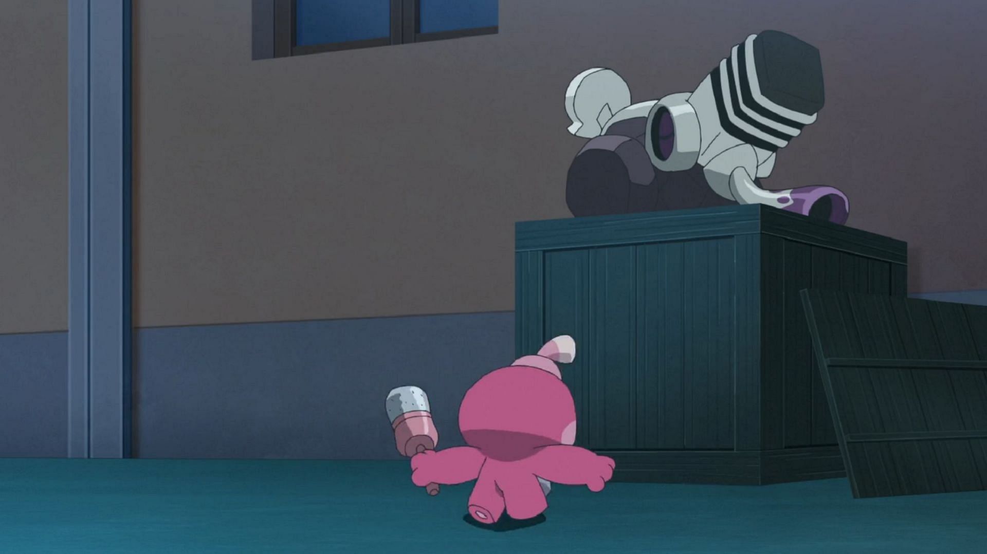 Tinkatink disturbs a sleeping Varoom in Pokemon Horizons Episode 49 (Image via The Pokemon Company)