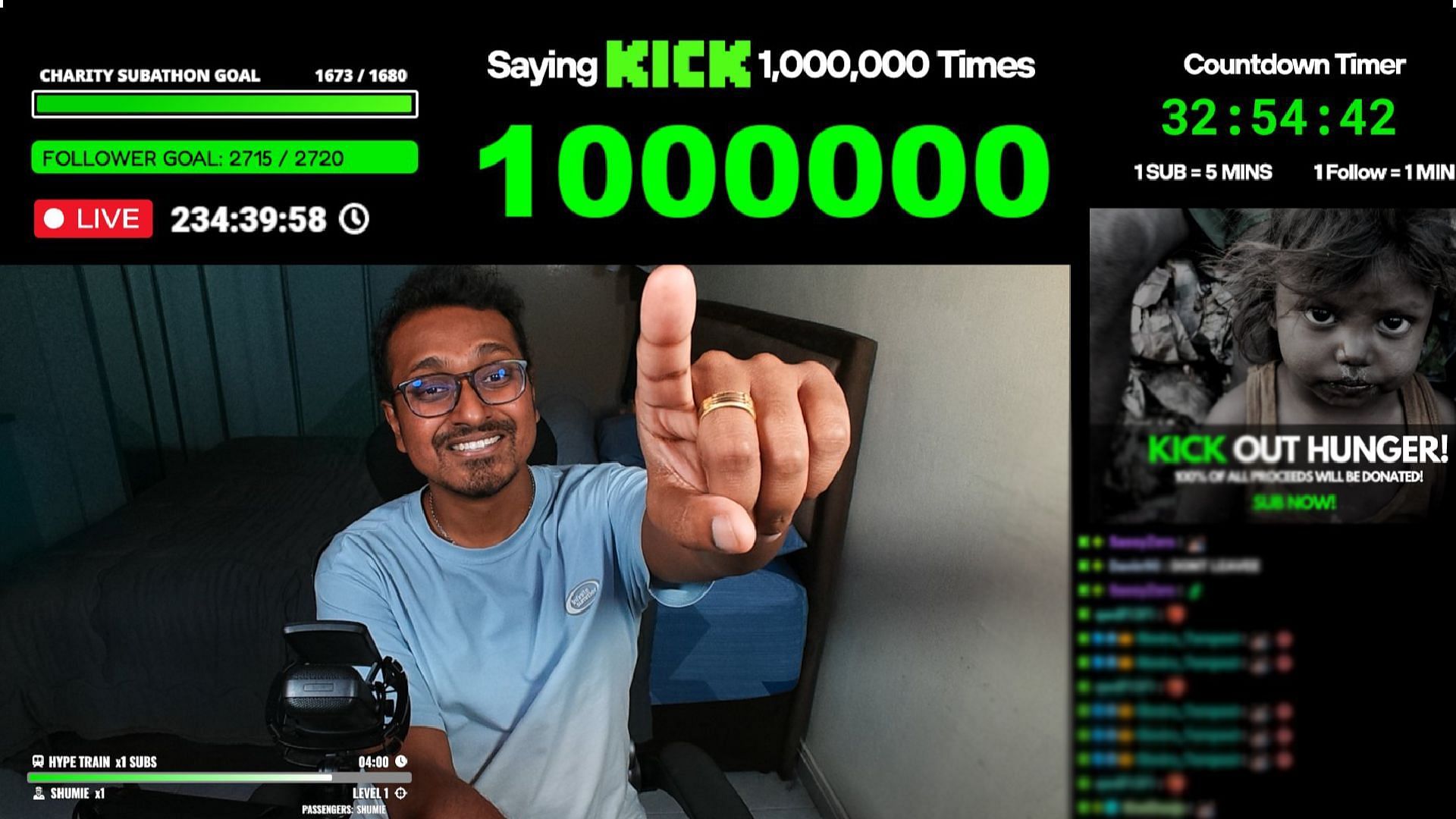 Kick streamer says Kick a million times for charity (Image via ShaktyG/X)