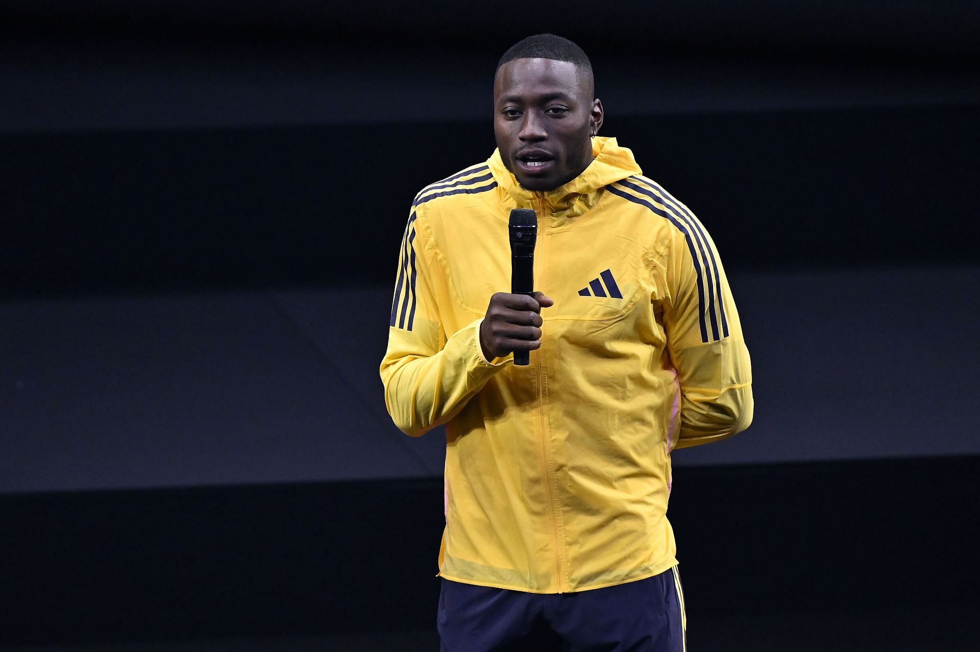 Grant Holloway at the Adidas Paris 2024 Collection Reveal event.