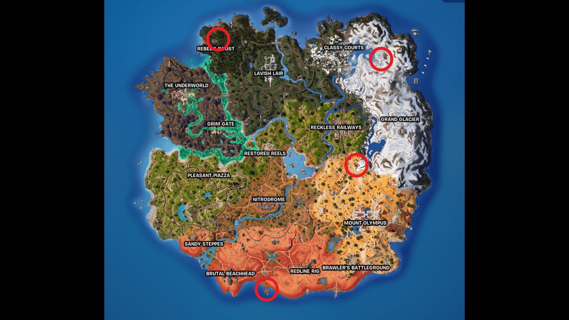 The Wastelander beacons are found in four locations to start the Wastelander challenges in Fortnite Chapter 5 Season 3 (Image via Epic Games)