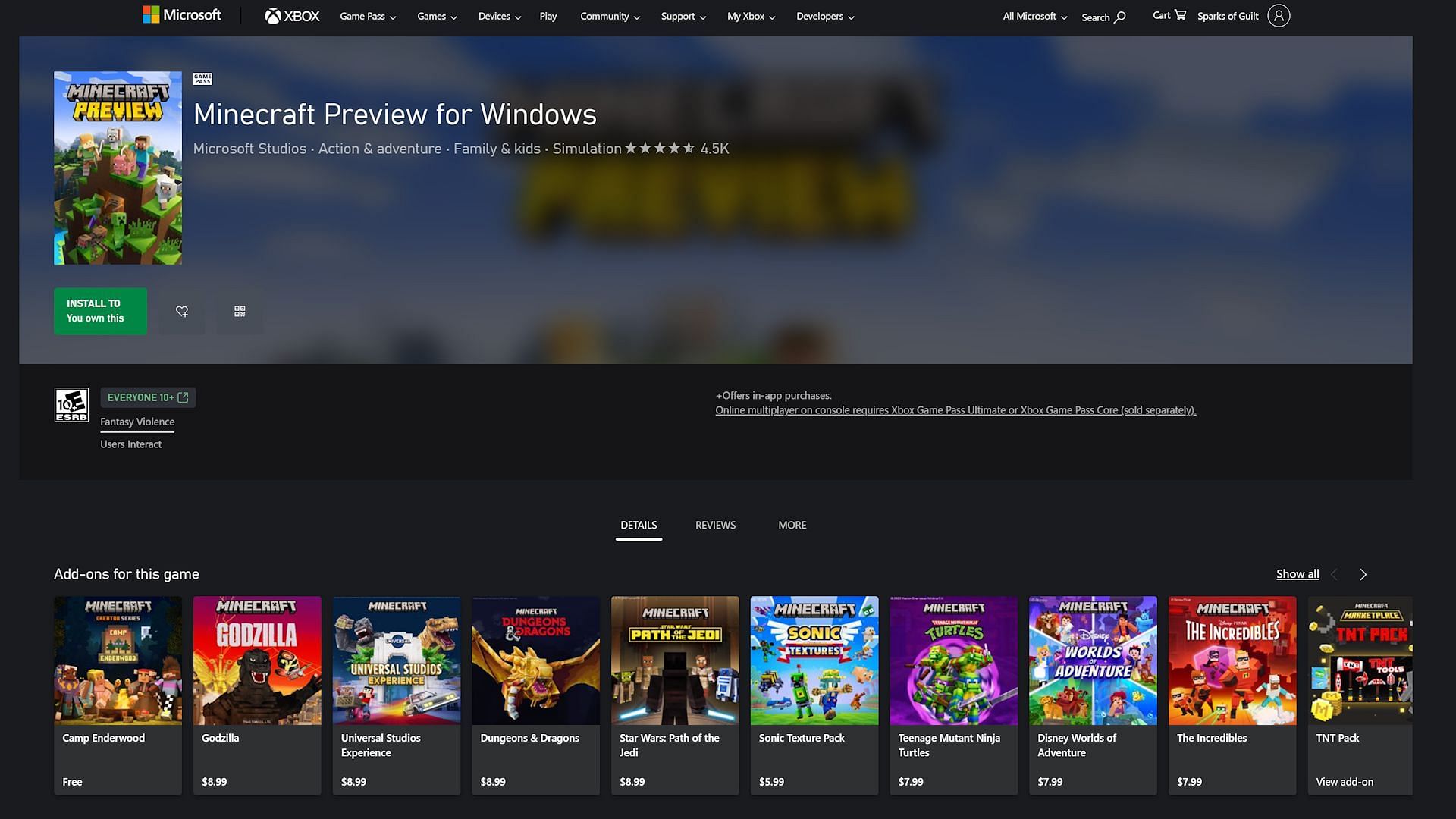 Similar to the PC version, searching for &quot;Minecraft Preview&quot; on the Xbox store should return it (Image via Microsoft)