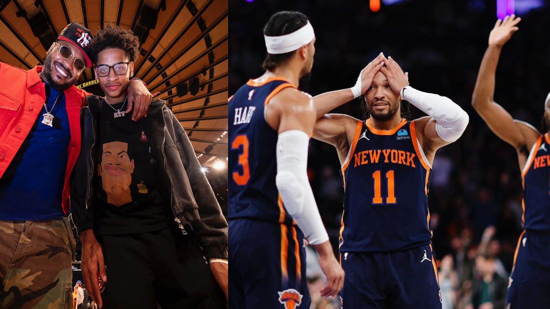 Carmelo Anthony and Kiyan Anthony attended Game 5 at MSG