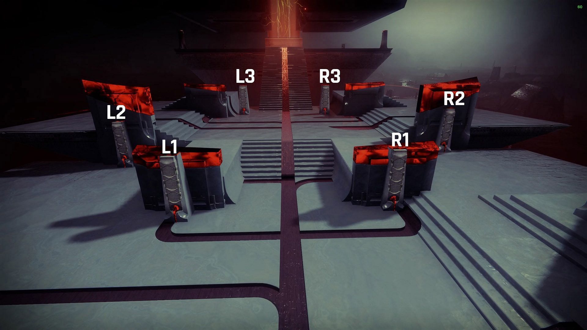 Pillars downstairs in Rhulk encounter (Image via Bungie)