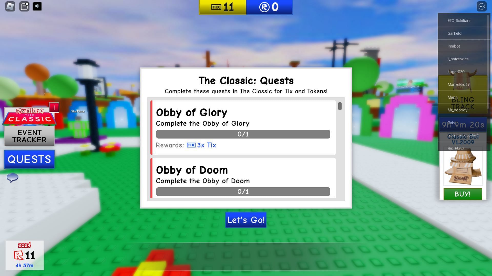 The list of quests one can complete (Image via Roblox || Sportskeeda)