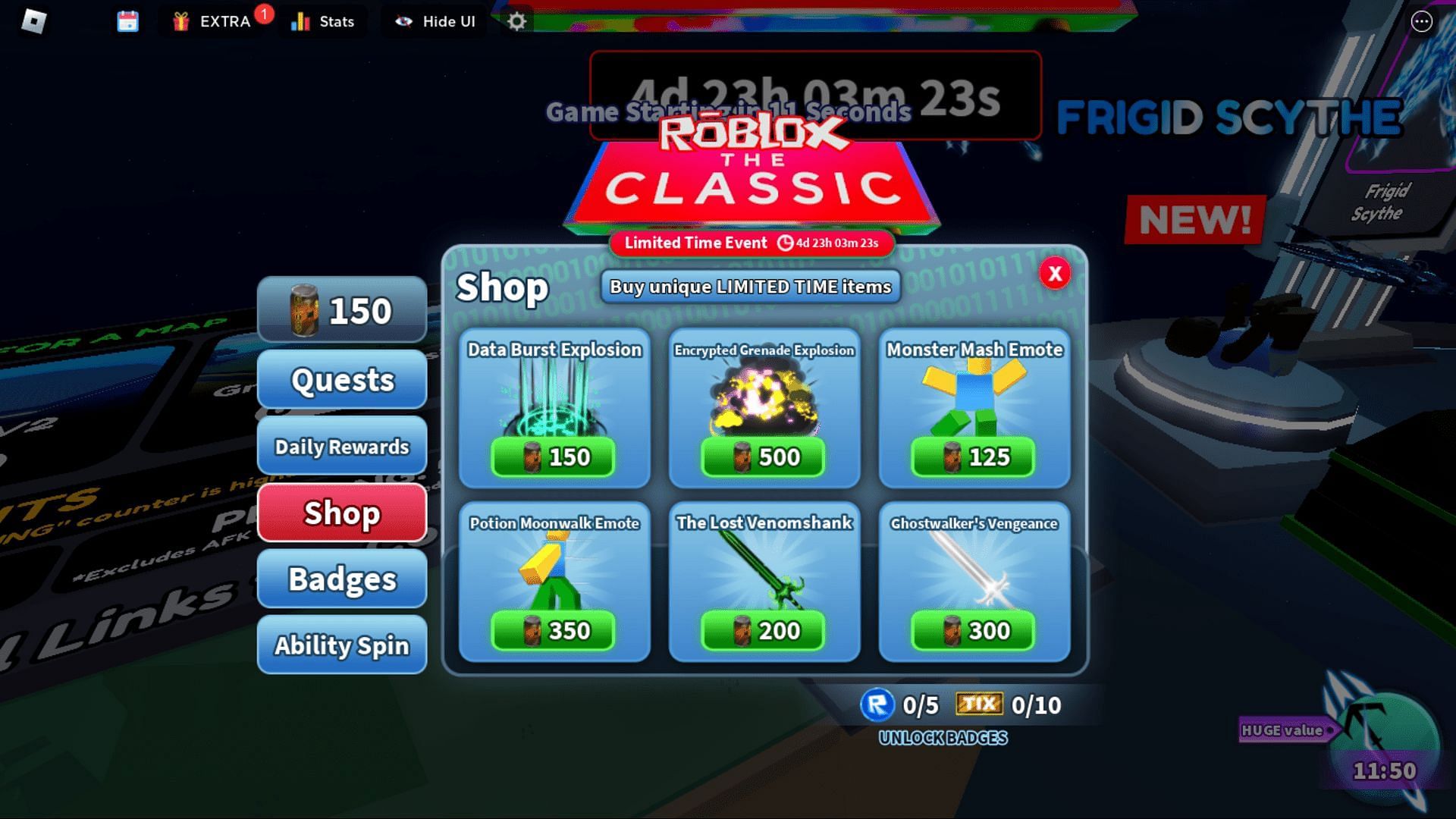 The Classic event Blade Ball in-game shop