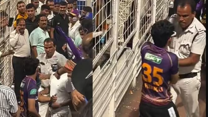 [Watch] Fan gets thrashed by cops for trying to steal the match ball in KKR vs MI IPL 2024 game