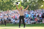 Xander Scahuffele celebrates after winning the 2024 PGA Championship