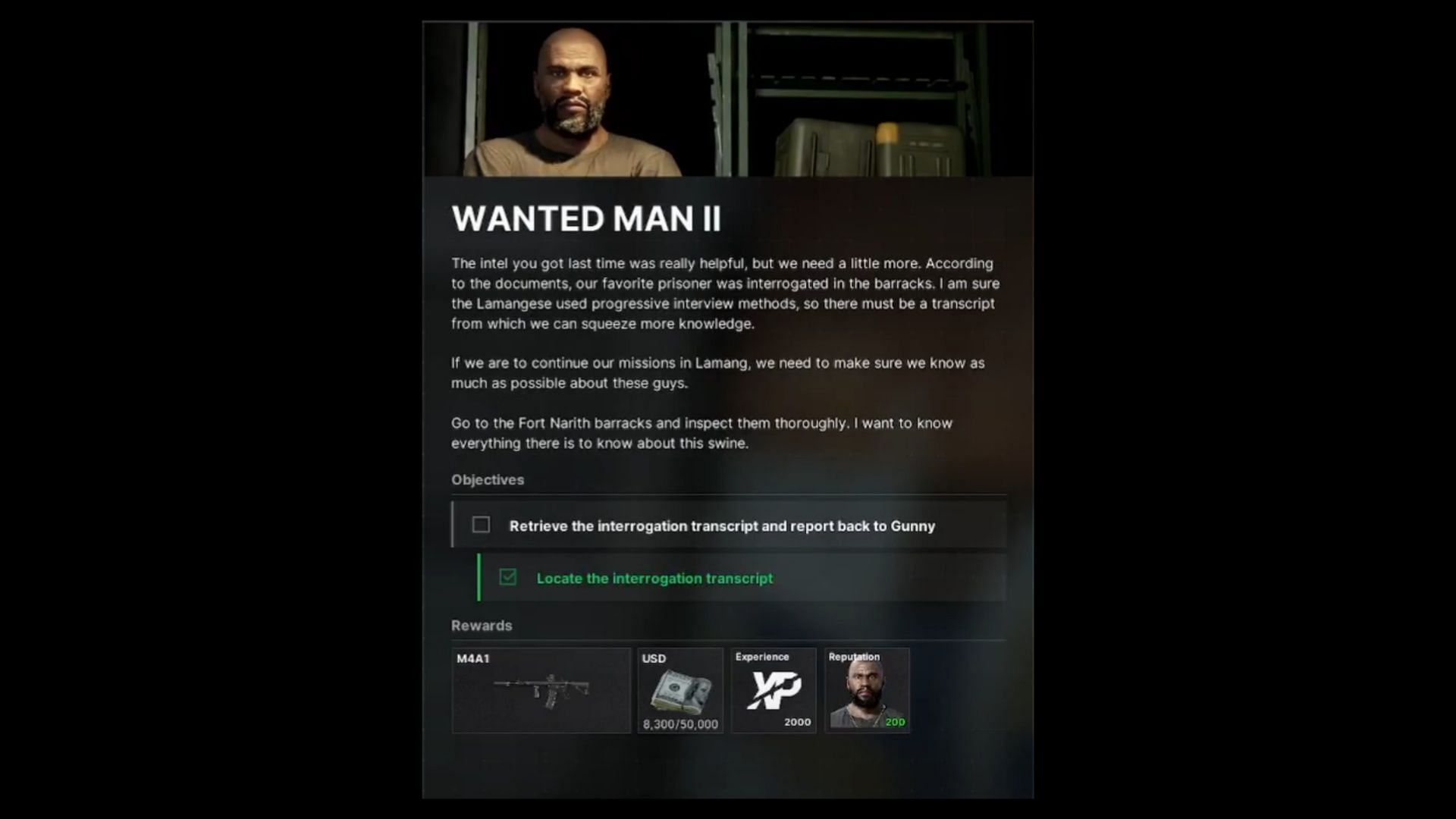 Wanted Man II mission objective (Image via MADFINGER Games || YouTube/13lacklight)