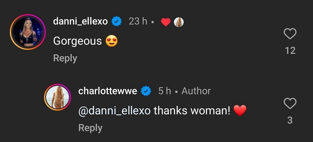 Screengrab of Harley Cameron&#039;s comment and Charlotte&#039;s reply to her