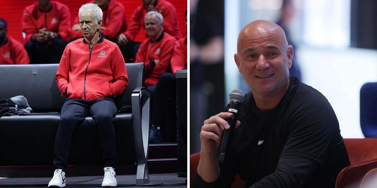 Andre Agassi (R) set to take over from Jon McEnroe (L) as the captain of Team World