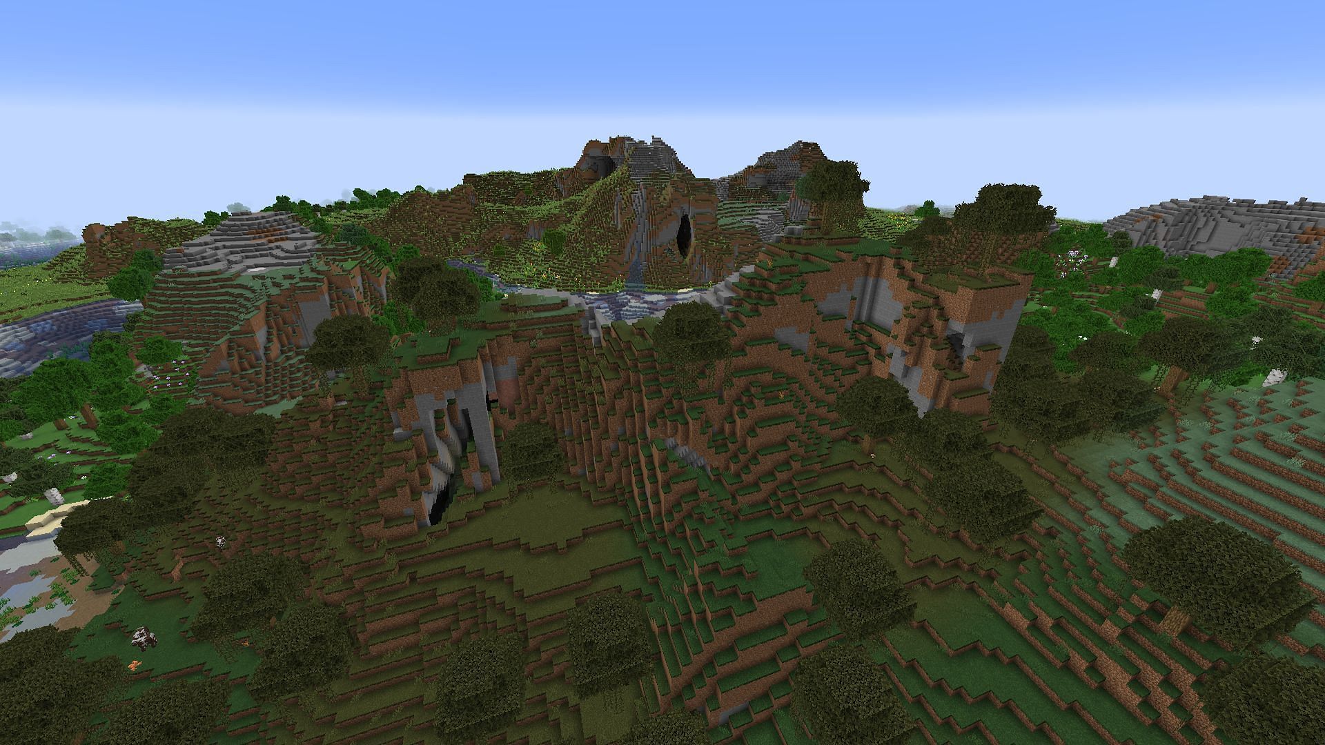 Part of the seed&#039;s large shattered expanse of hills (Image via Mojang)