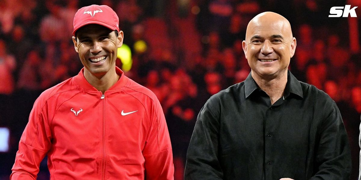 Rafael Nadal (L) and Andre Agassi