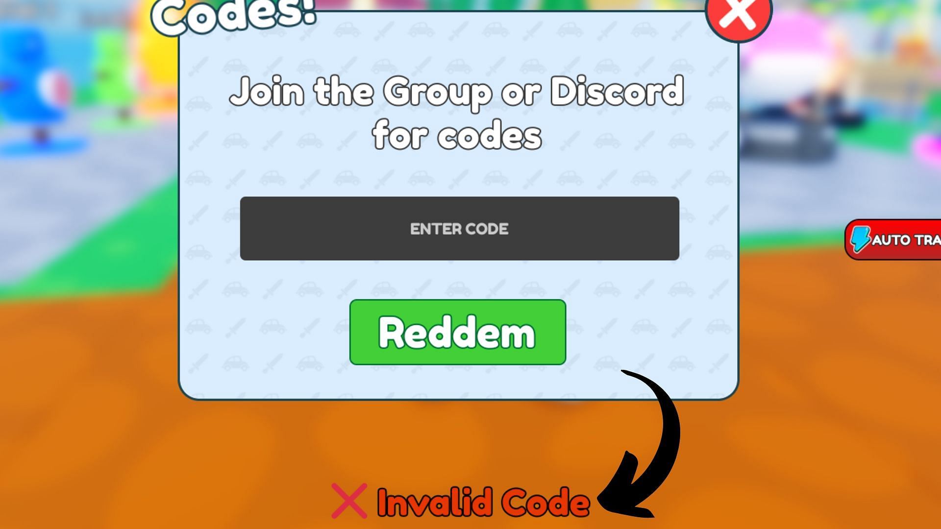 Great Sword Simulator invalid code issue (Image via Roblox || Sportskeeda)