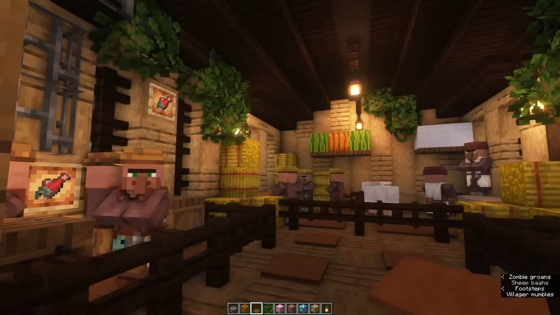 A trading hall is another excellent way to keep a player&#039;s Minecraft base filled with goods (Image via Nuvola MC/YouTube)