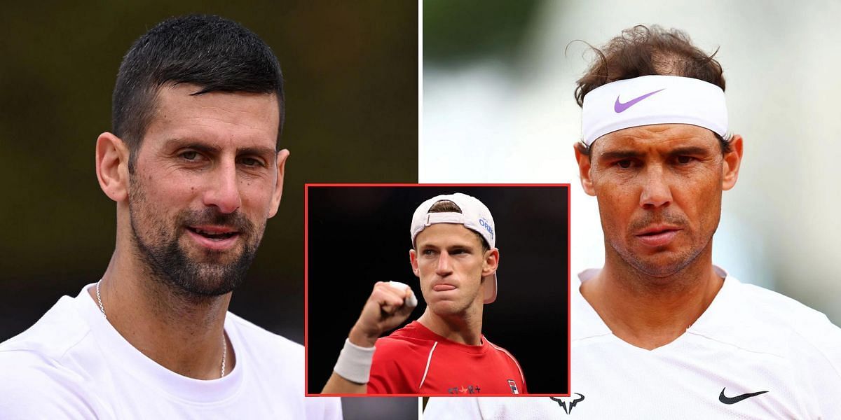 Novak Djokovic (L) Diego Schwartzman (M) Rafael Nadal (R)
