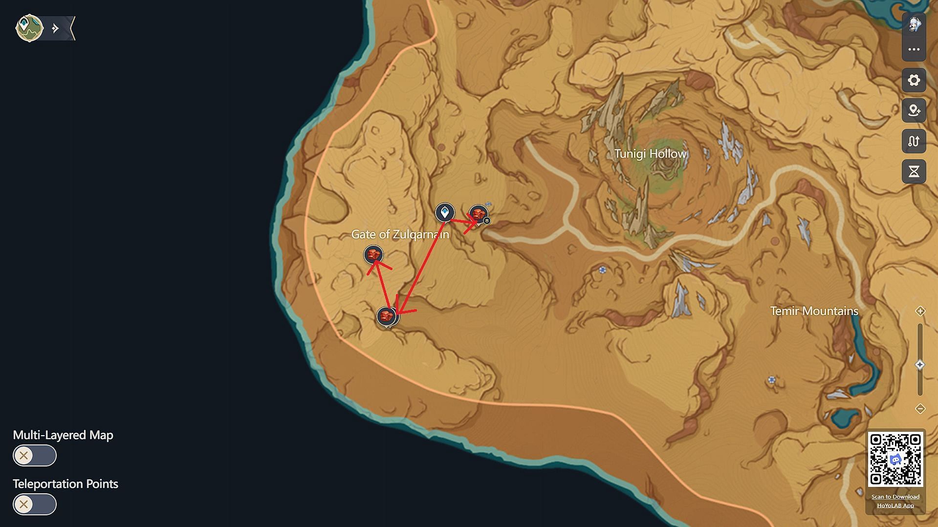 You can find some spawns south of the Gate of Zulkarnain (Image via HoYoverse)