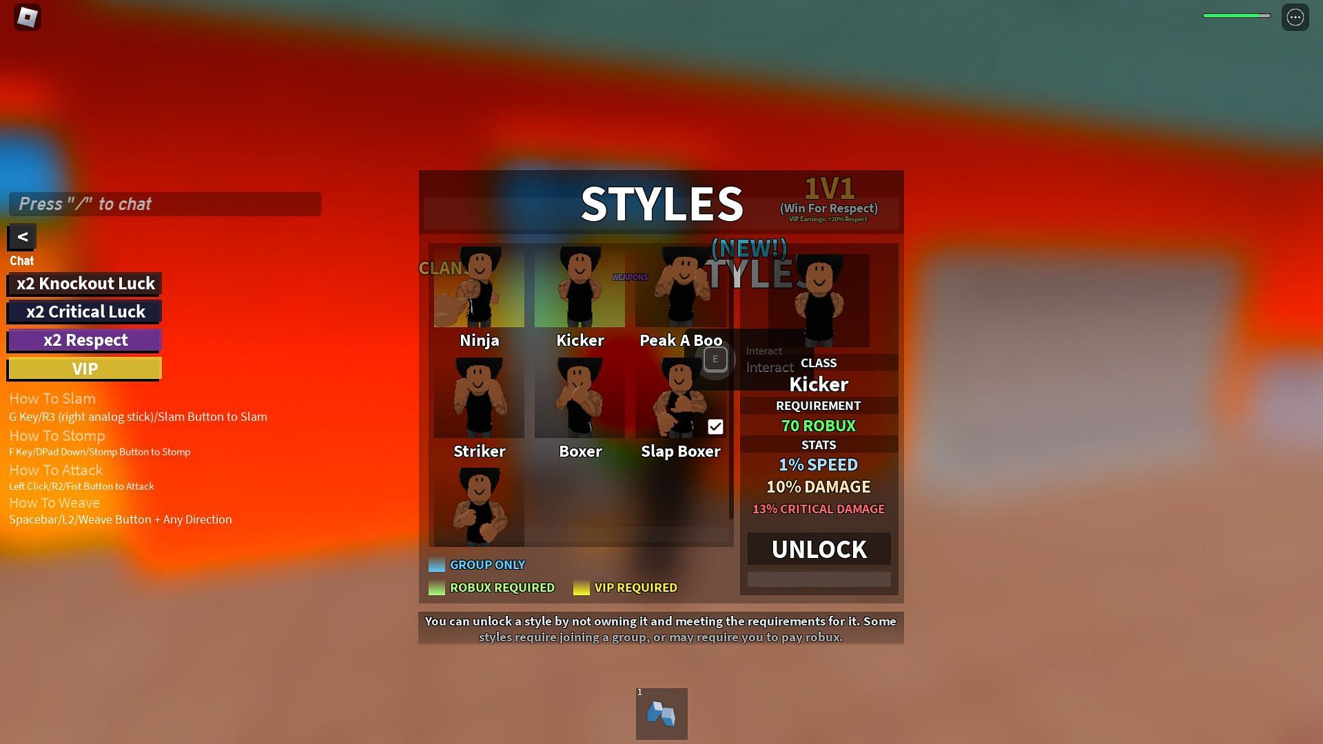 Fighting Style selection (Image via Roblox)