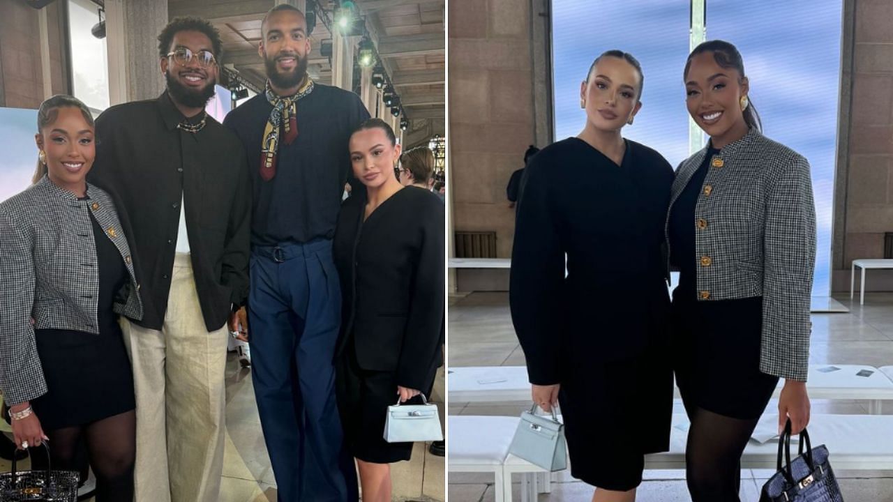 Karl-Anthony towns and girlfriend Jordyn Woods attend Hermes show in Paris with Rudy Gobert and&nbsp;Julia&nbsp;Bonilla