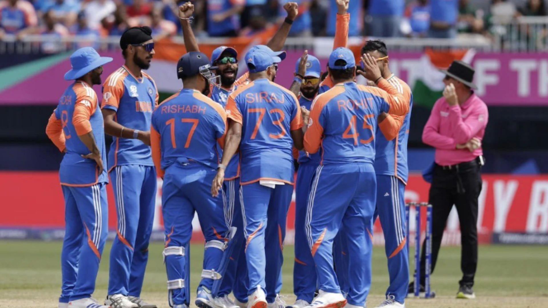 Indian team celebrate their win against Pakistan. 