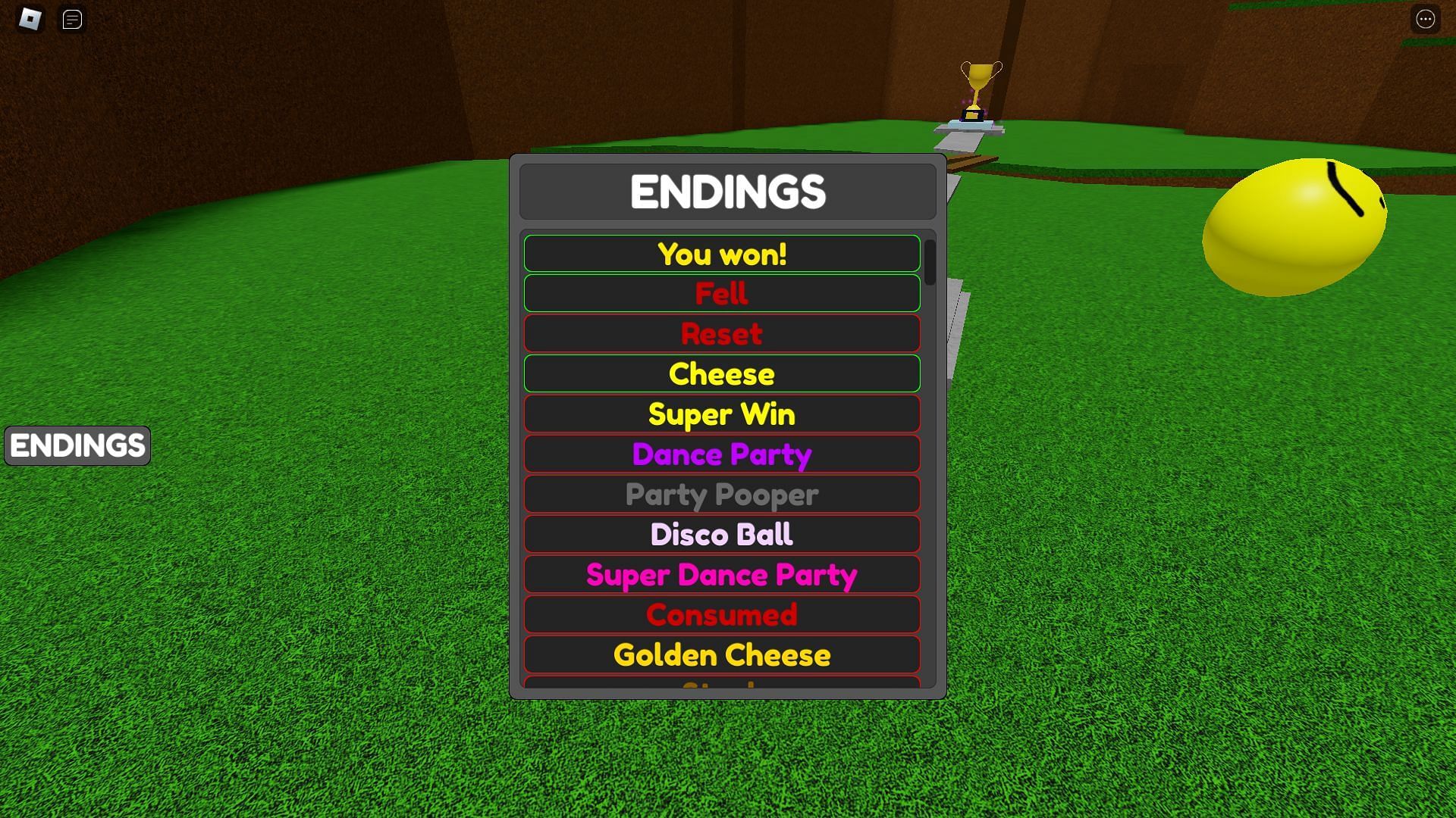 List of possible endings (Image via Roblox)