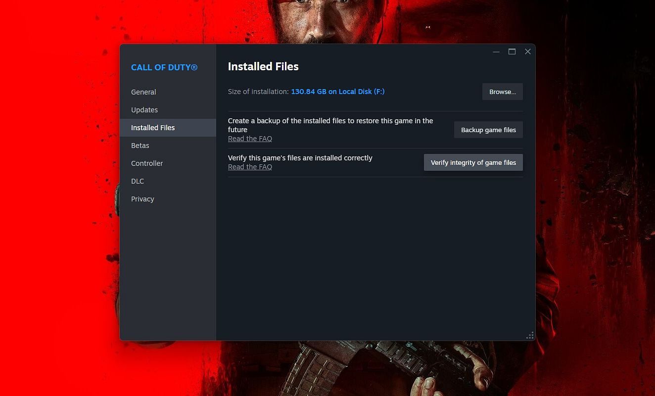 Verifying the integrity of Warzone files in Steam (Image via Valve)
