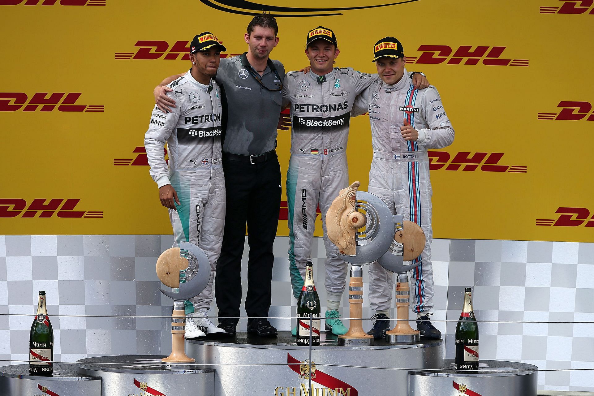 Nico Rosberg, Lewis Hamilton, and Valtteri Bottas in the Austrian Formula One Grand Prix