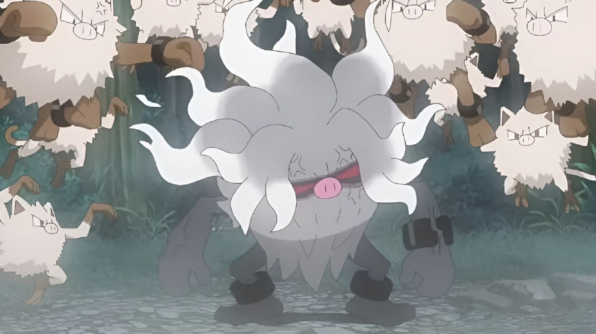 Annihilape and its enraged counterparts in Pokemon Horizons Episode 53 (Image via The Pokemon Company)