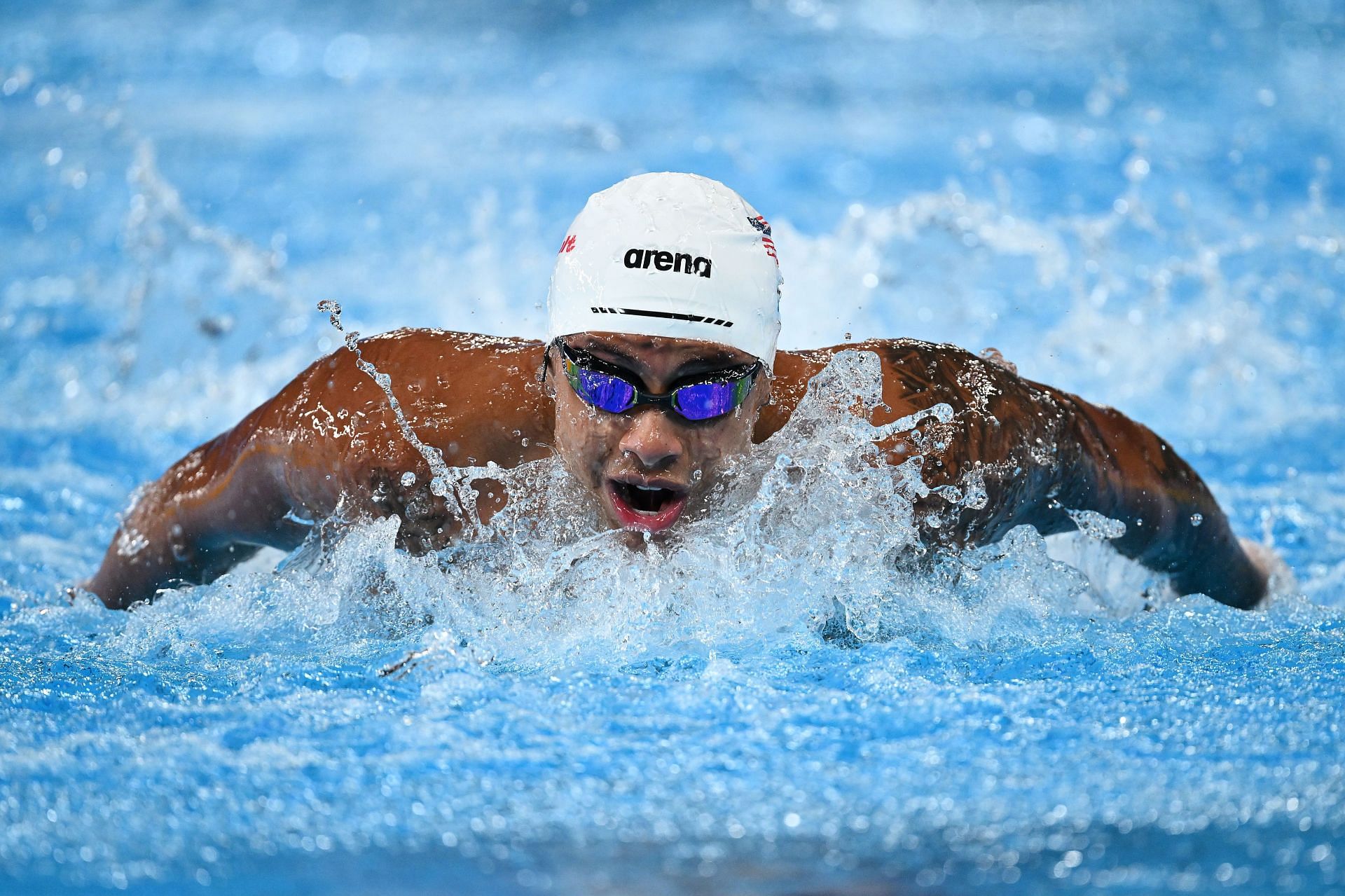 Shaine Casas of Team United States competes in the Men&#039;s 200m Individual Medley Heat at the Doha 2024 World Aquatics Championships at Aspire Dome in Doha, Qatar.