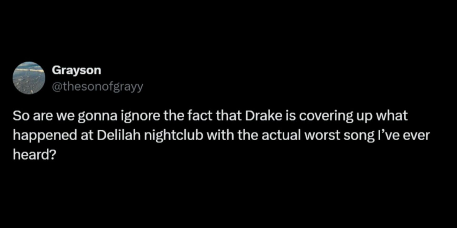 Netizens brought up Drake&#039;s 2018 Delilah club incident. (Image via X/@thesonofgrayy)