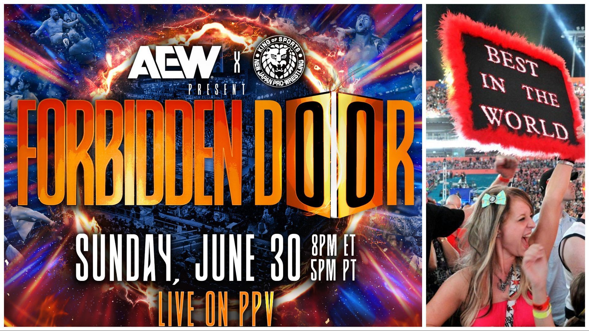 AEW x NJPW Forbidden Door and WWE fans [Photo Credits: allelitewrestling.com, wwe.com]