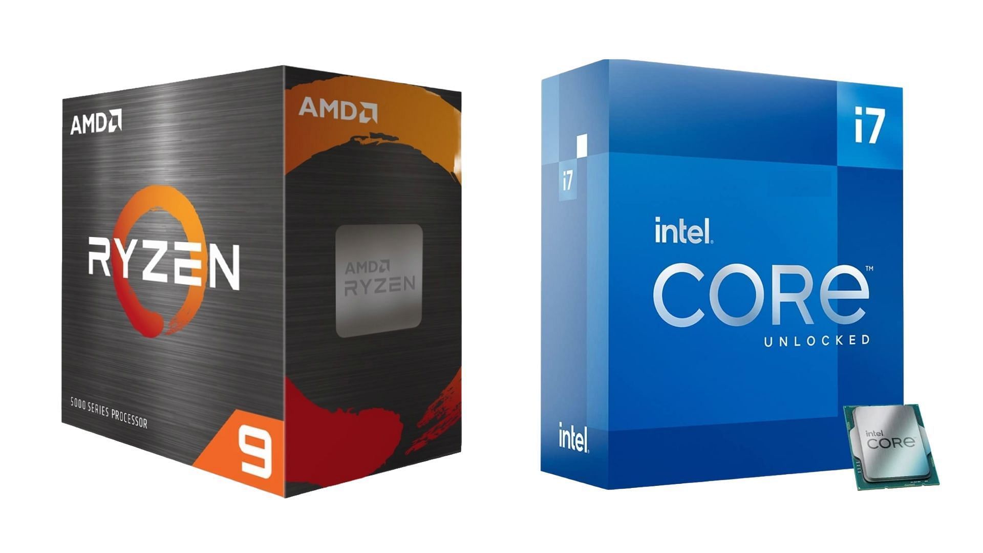 The AMD Ryzen 9 5900X vs Core i7-13700K comparison (Image via Intel, AMD)