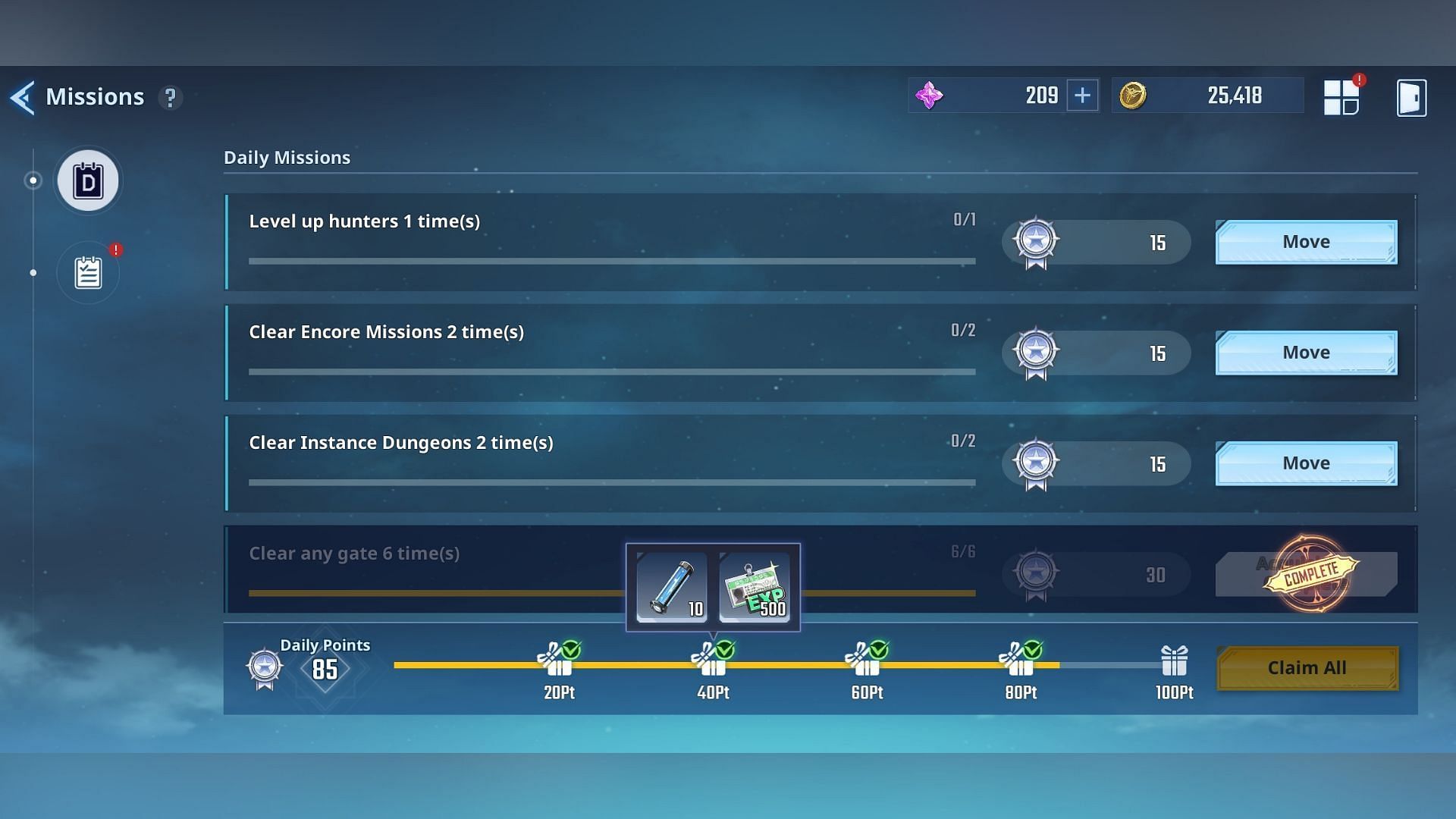 You can get 10 Weapon Enhancement Gears daily by completing daily missions (Image via Netmarble)