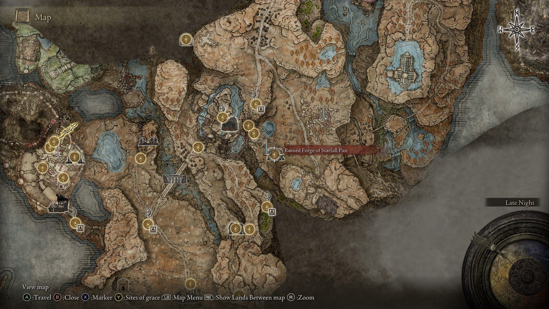 Location of Ruined Forge of the Starfall Past (Image via FromSoftware)