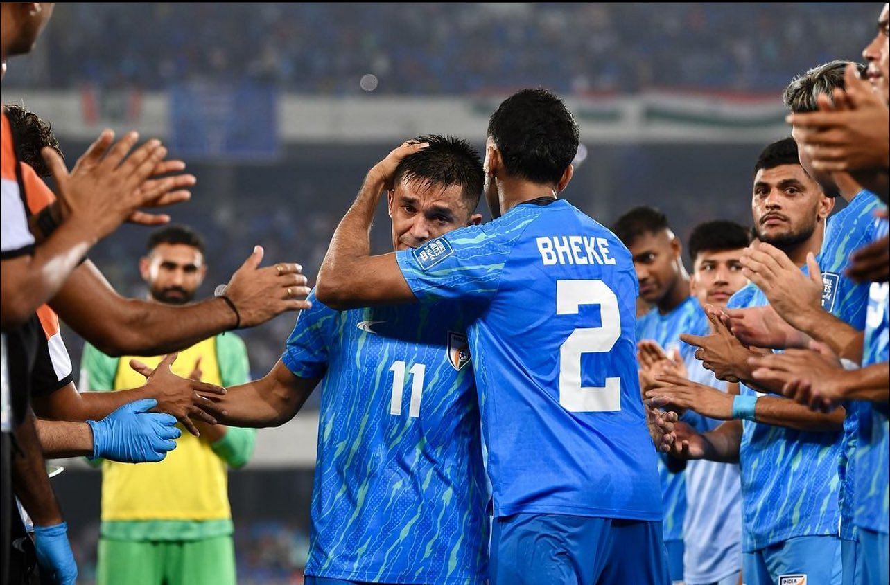 Sunil Chhetri played his final game for India, but lacked service throughout the game (Image courtesy: AIFF)