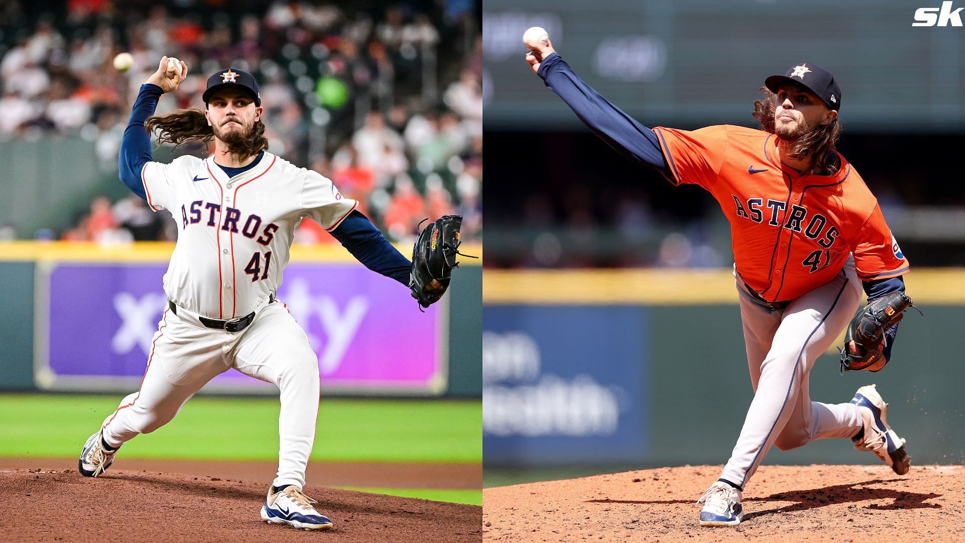 Spencer Arrighetti of the Houston Astros pitches in the first inning against the St. Louis Cardinals at Minute Maid Park