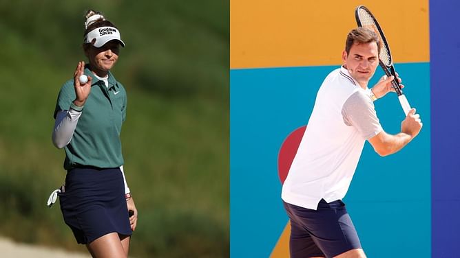 WATCH: Nelly Korda offers to coach Roger Federer after seeing his swing