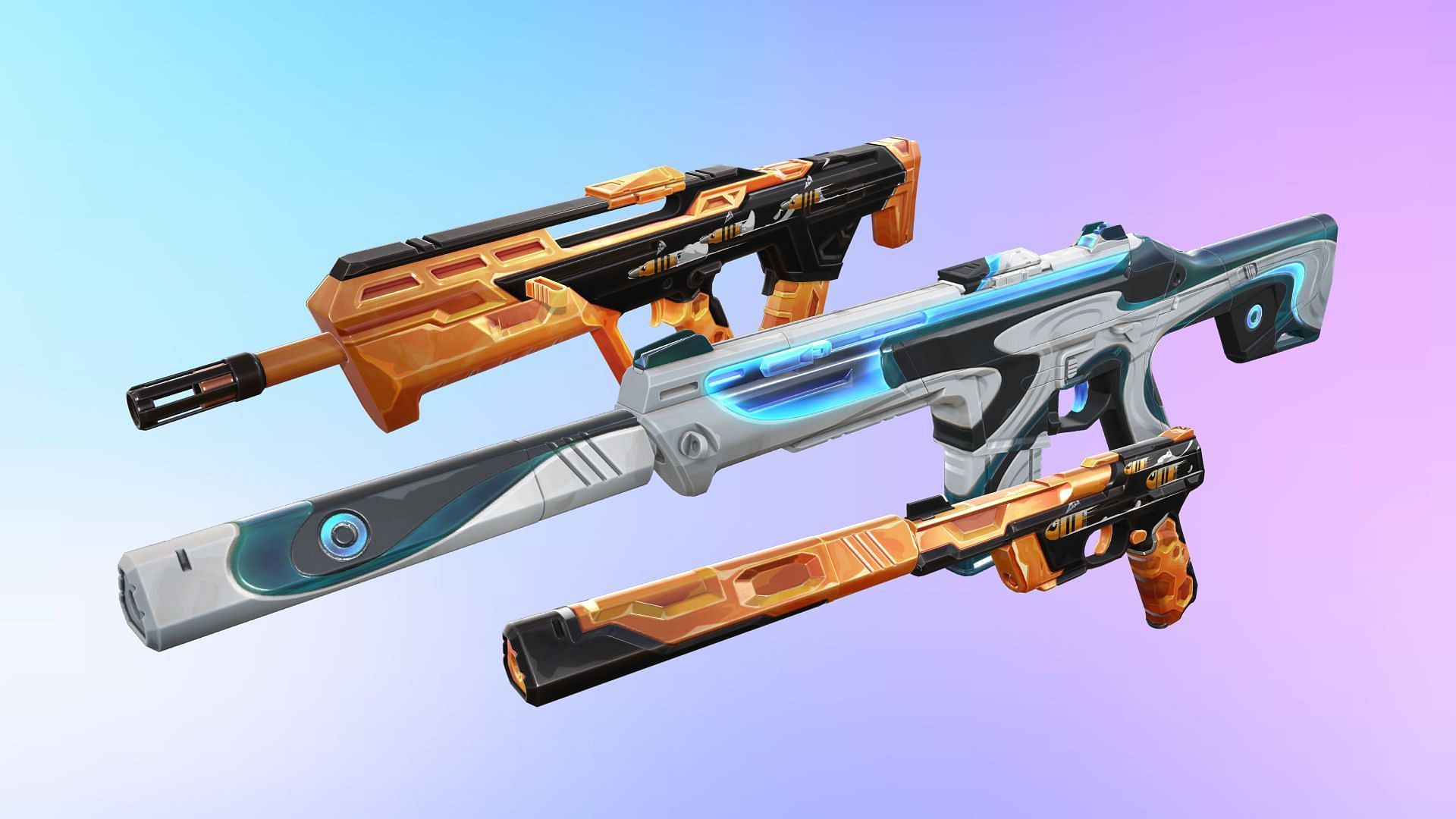 Some guns from the Episode 9 Act 1 Battlepass (Image via Riot Games)