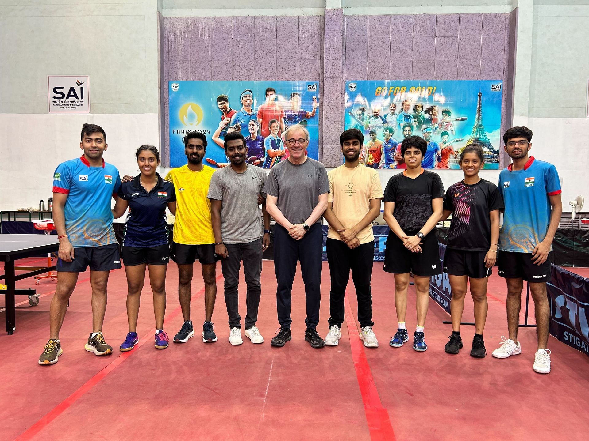 Coach Massimo Costantini with Indian TT team for Paris Olympics (Credits: SAI Press Release)