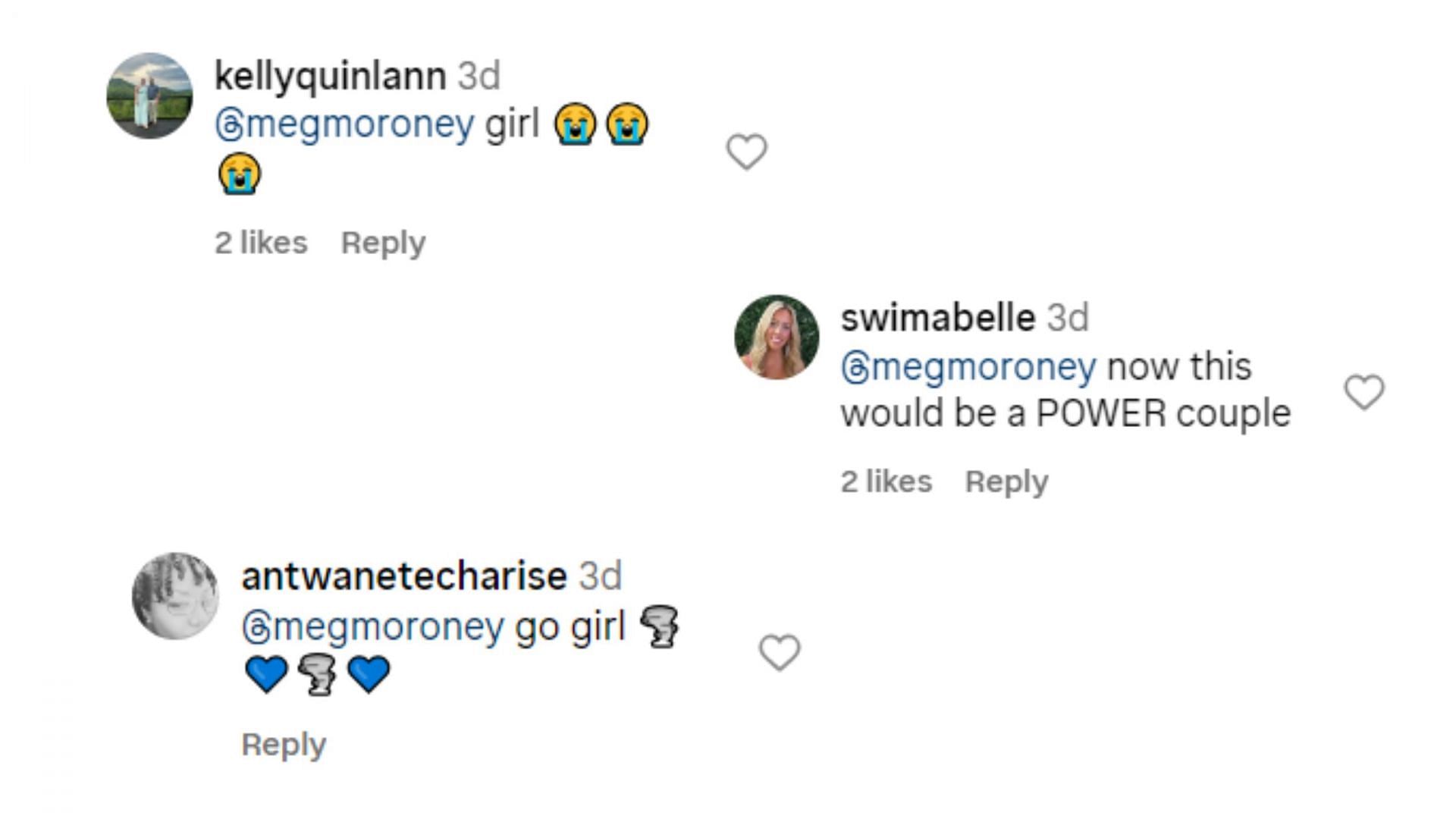 Fans replied to Megan&#039;s comment (Image via Instagram/@megmoroney)