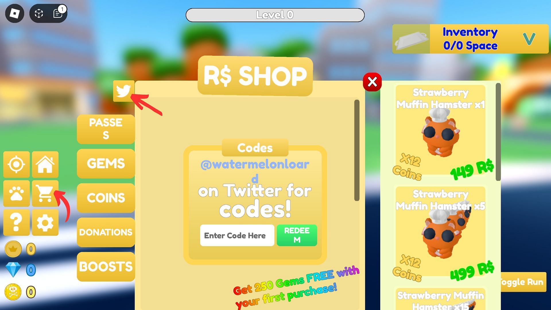 Redeem codes here (Image via Roblox)