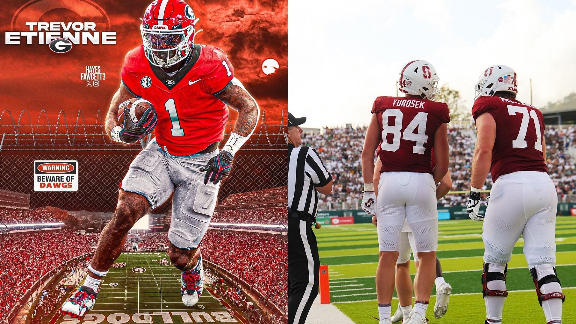 Three Scary Georgia players (Picture Sources: @Trevor_Etienne, @StanfordFBall (X))